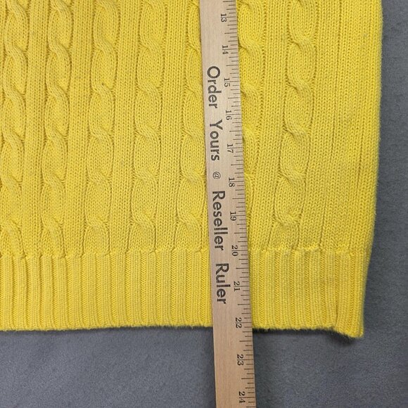 Ralph Lauren Sweater Womens XL Yellow Cable Knit V Neck Cotton Pony Pullover - Picture 6 of 10